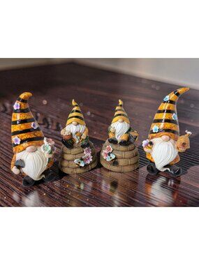 Vintage 1980s set of 4 Honey Bee's Theme 5",6" Resin Gnomes